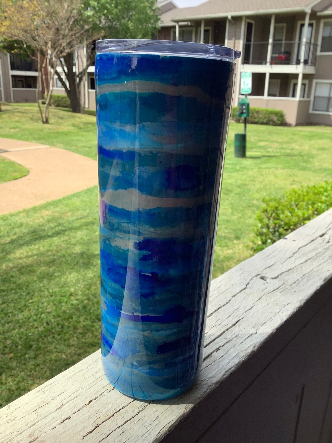 Blues Stripped Resin and Alcohol Ink Tumbler Epoxy Resin Etsy
