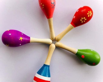 Toyvian Holz-Maracas Für Babys – 5 Stück, Bunte Rasseln, Frühkindliches Musikspielzeug