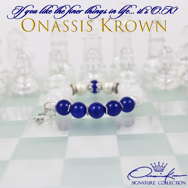 Zeta Bead Bracelet \u2022 Zetas Sorority Women Bracelet \u2022 Silver Dove Charm \u2022 Royal Blue /& White \u2022 Onassis Krown Signature Collection