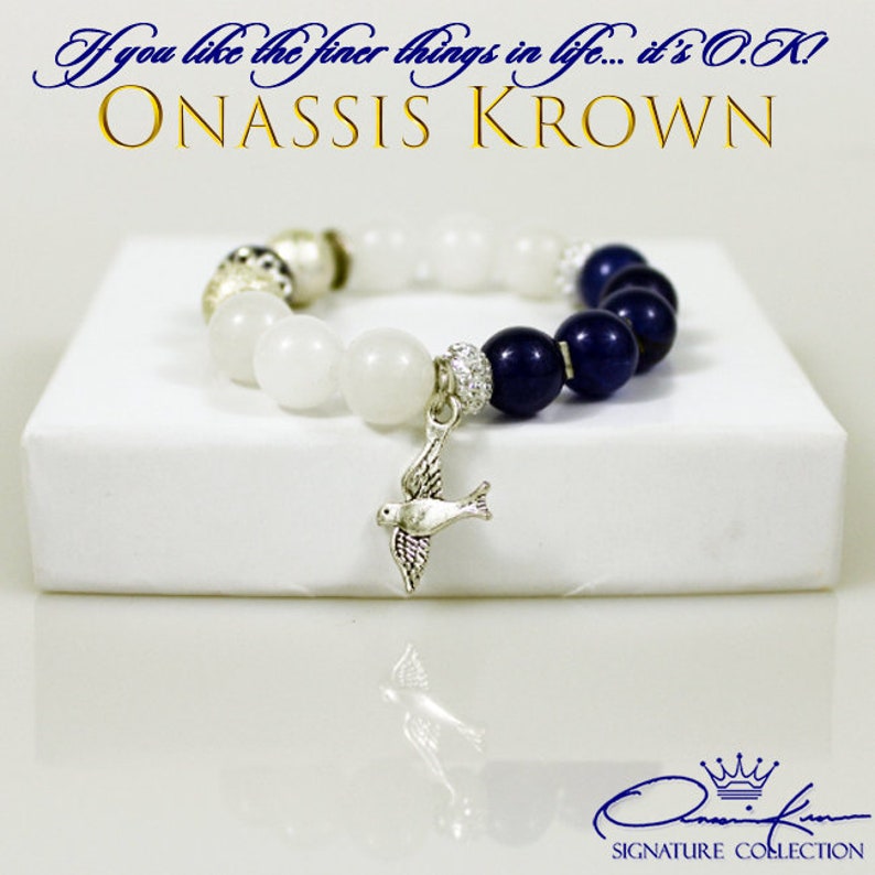 Zeta Bead Bracelet \u2022 Zetas Sorority Women Bracelet \u2022 Silver Dove Charm \u2022 Royal Blue /& White \u2022 Onassis Krown Signature Collection