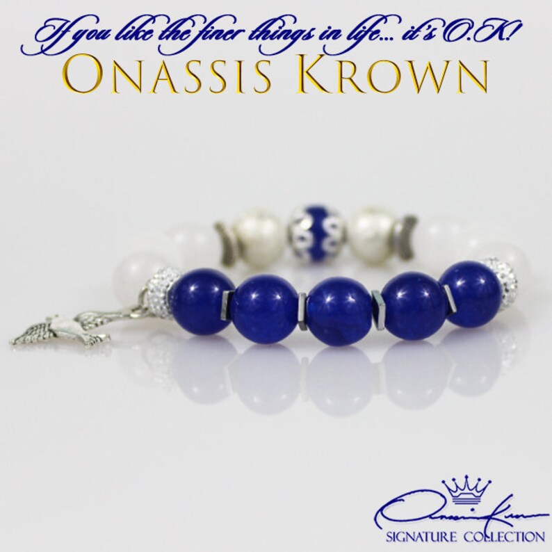 Zeta Bead Bracelet \u2022 Zetas Sorority Women Bracelet \u2022 Silver Dove Charm \u2022 Royal Blue /& White \u2022 Onassis Krown Signature Collection