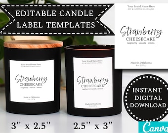 Candle Label DIGITAL DOWNLOAD | Custom Editable Minimalistic Label Template | CANVA Template Design | 2.5" x 3" | 3" x 2.5" | 2" x 2"