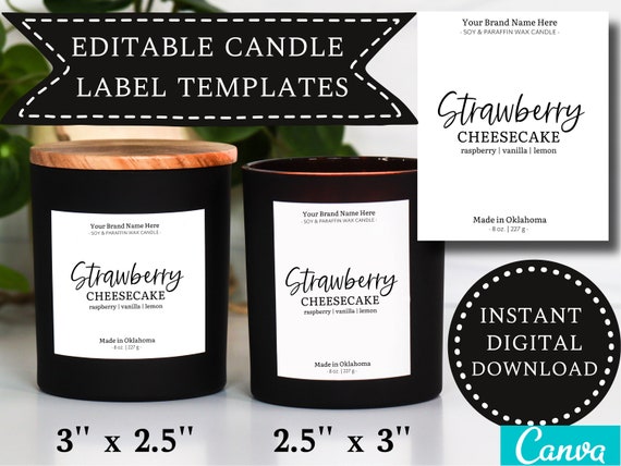 Candle Label DIGITAL DOWNLOAD Custom Editable Minimalistic | Etsy