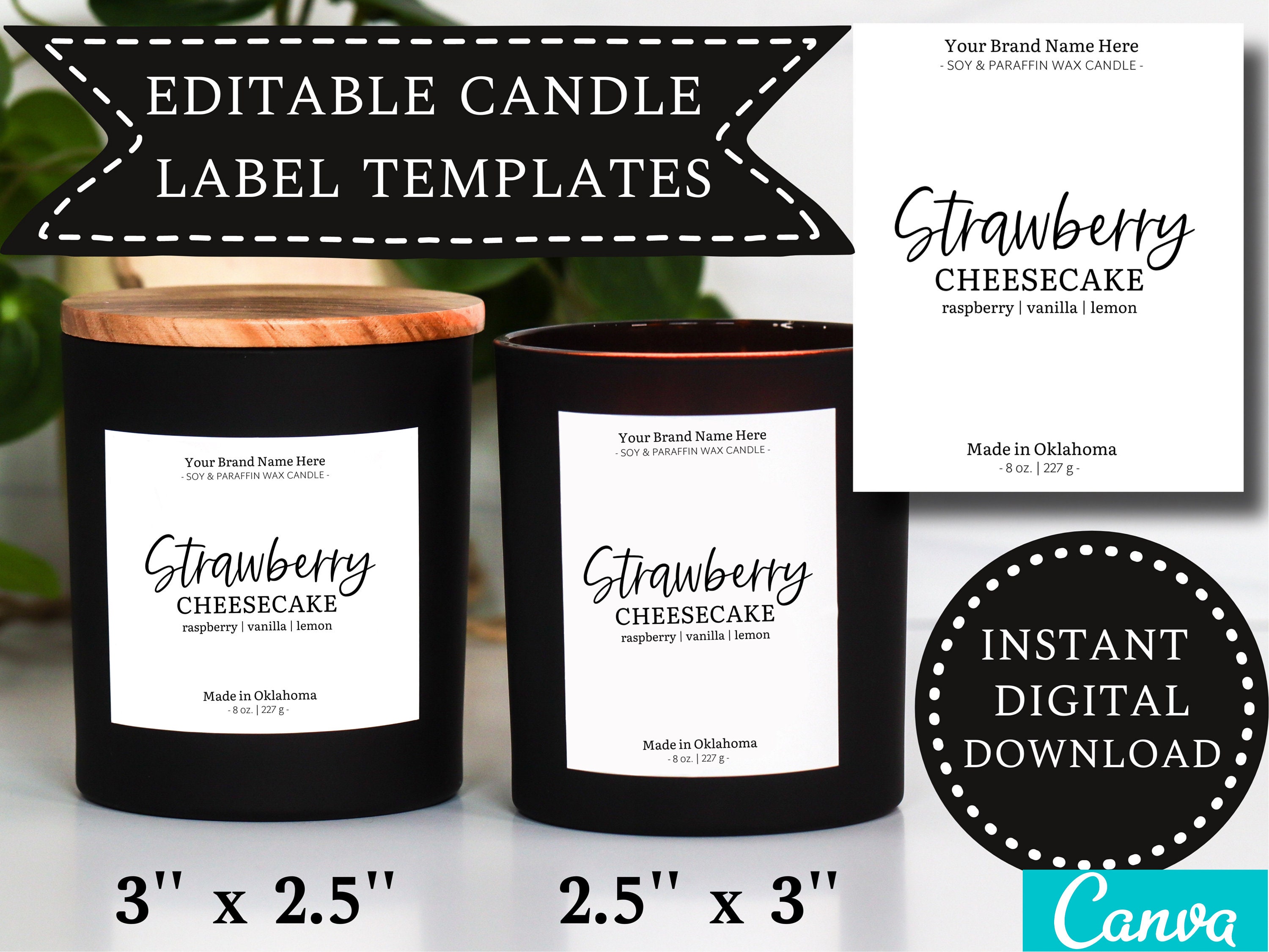 Candle Label DIGITAL DOWNLOAD Custom Editable Minimalistic Label