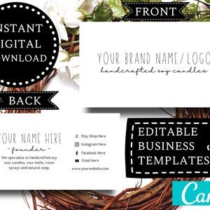 Visitenkarten Vorlage Bearbeitbar DIGITAL DOWNLOAD | Kerzenhändler | Minimalistisches Design | CANVA Template Design