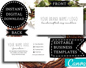 Business Card Template Editable DIGITAL DOWNLOAD | Candle Business Owners | Minimalistic Design | CANVA Template Design