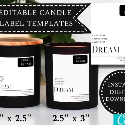 Candle Label DIGITAL DOWNLOAD Custom Editable Minimalistic Etsy