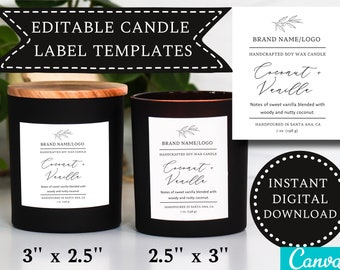 Candle Label DIGITAL DOWNLOAD | Custom Editable Minimalistic Label Template | CANVA Template Design | 2.5" x 3" | 3" x 2.5" | 2" x 2"
