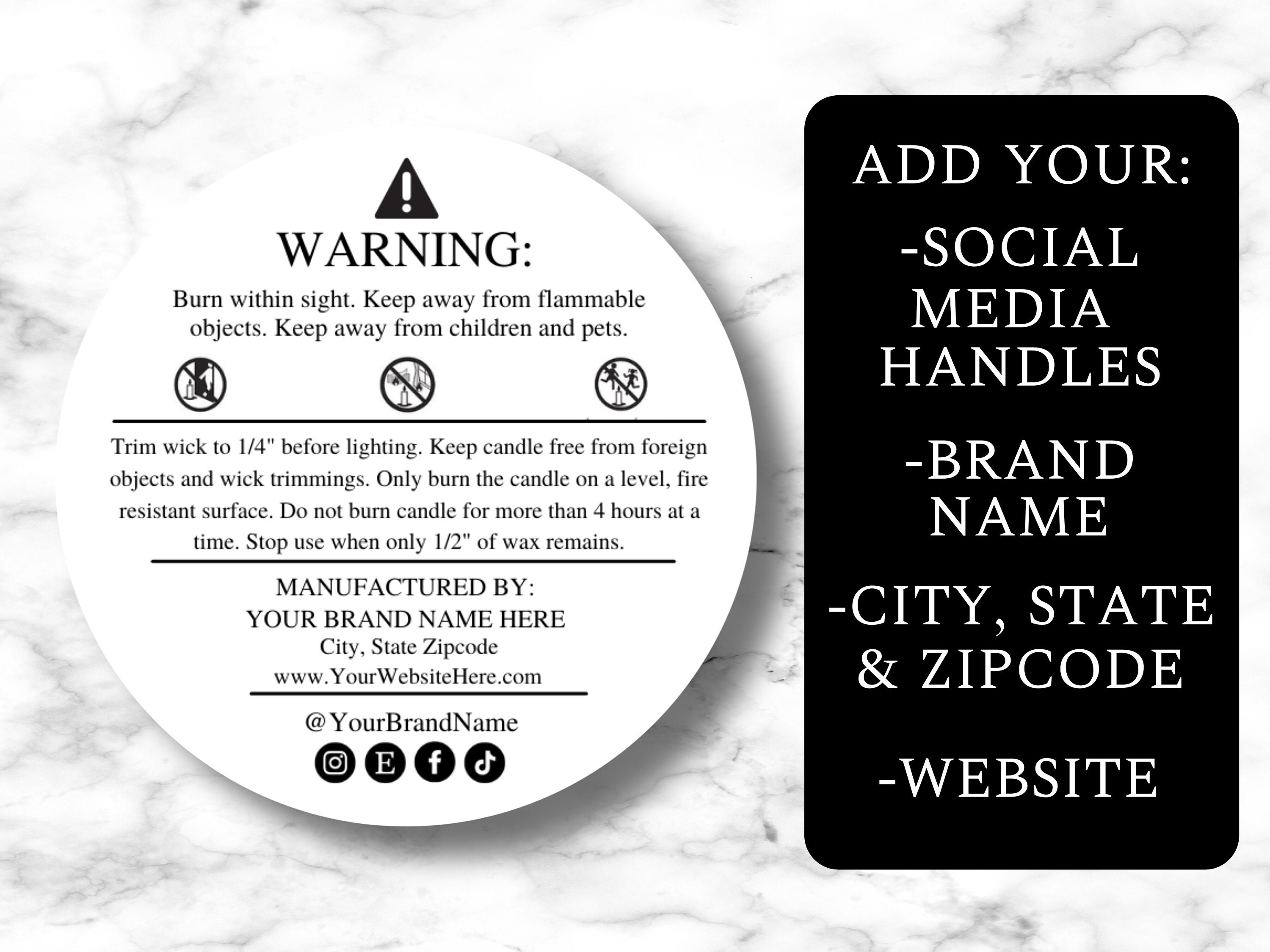 Candle Warning Label Template DIGITAL DOWNLOAD Custom Etsy Canada