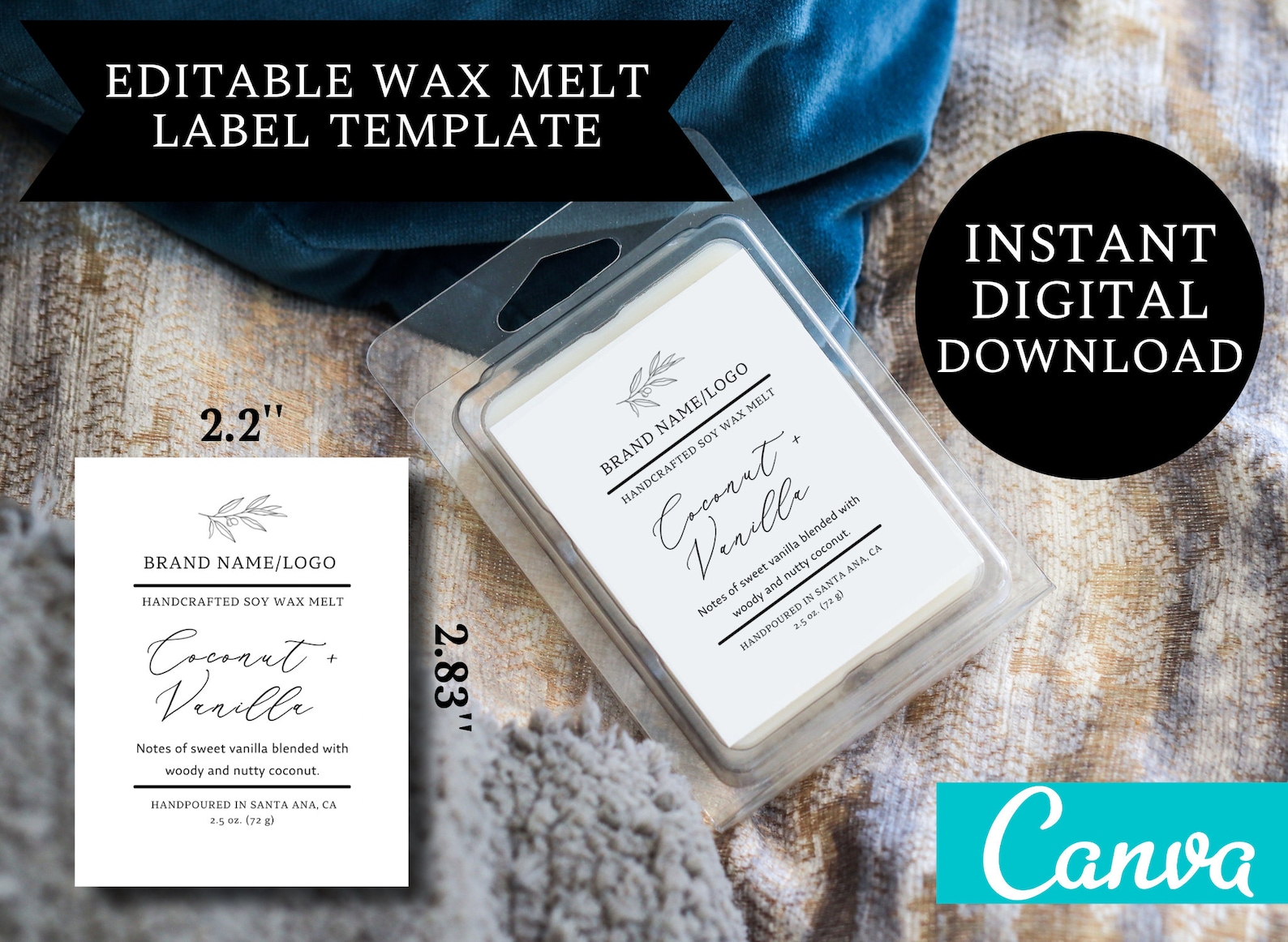 Wax Melt Label DIGITAL DOWNLOAD Custom Editable Minimalistic Label