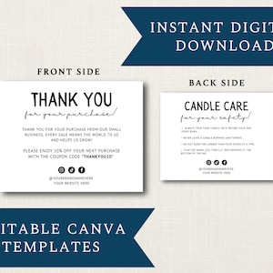 Kerzenpflege & Dankeskarte DIGITAL DOWNLOAD Vorlage | Bearbeitbares Einfaches Minimalistisches CANVA Template Design | 5,5 "x 4,25" Karte