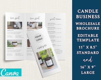 Wholesale Brochure Line Sheet Editable Digital Template For Candle Business Wax Melt Owners | Price Sheet Template | 11" x 8.5" & 16" x 9"