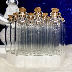 Bulk Tall Small Glass Bottles with Cork Stopper / Small Vials for Pendants / Clear Empty Spell Bottles