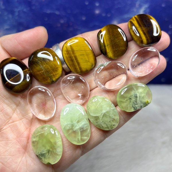 Worry Stones / Small Imperfect / Tiger's Eye, Clear Quartz, Prehnite- Chosen at Random / Premium Polish / Natural Crystal