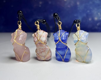Goddess Body Crystal Necklace | Handcrafted Wire-Wrapped Feminine Figure Pendant | Crystal Healing Jewelry