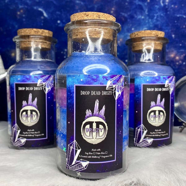 Galaxy Gazer Sleepy Time Candle / Vanilla & Lavender Scented / Glass Bottle w/Cork / Palm Wax Crystal Candle / Wildberry Brand Scented Oils