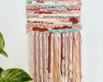 Handmade Blush, Mint & Rust Woven Weave Wall Hanging Decor - Perfect for Boho Nurseries and Home Wall Art