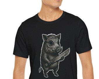 Wild Boar with Machete Shirt, Unhinged Animal Graphic Tee, Minimalist Boar Illustration, Chaos Energy Shirt, Sarcastic Animal Tshirt