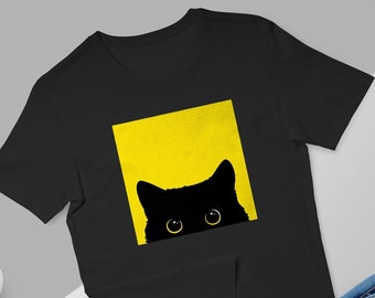 黒猫Tシャツ、ミニマリスト幾何学アート、モダンな猫好きへのギフト