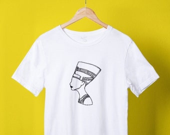 ネフェルティティ グラフィック T シャツ、古代エジプトの女王、ミニマリスト シャツ