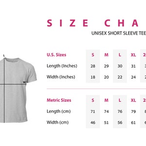 Puede incluir: Tabla de tallas para una camiseta unisex de manga corta, BC3001. La tabla muestra tallas estadounidenses con largos de 71 a 84 cm y anchos de 46 a 71 cm. Las tallas estadounidenses tambi&eacute;n se muestran en pulgadas.