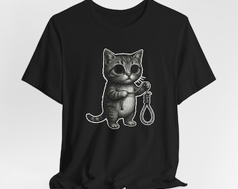 皮肉な猫Tシャツ、ブラックユーモアグラフィックTシャツ、陰鬱なニヒリスト猫シャツ、皮肉なブラックユーモアギフト、ムーディーな美的トップス、エッジの効いたユニセックスTシャツ