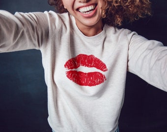 Lips Kiss Sweatshirt, Lips, Kisses Women Sweatshirt, Kiss Sweatshirt, Lips Shirt, Red Lips Sweatshirt, Lipstick Kiss Sweatshirt, Kisses