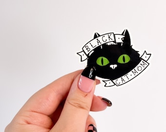 Black Cat Mom Glossy Vinyl Sticker | Cat Sticker | Black Cat Sticker | Aesthetic Stickers | Laptop Stickers | Waterproof Sticker