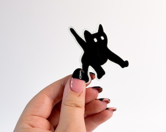 Black Cat Meme Jumping Cat Glossy Vinyl Sticker | Cat Sticker | Black Cat Sticker | Aesthetic Stickers | Laptop Sticker | Waterproof Sticker
