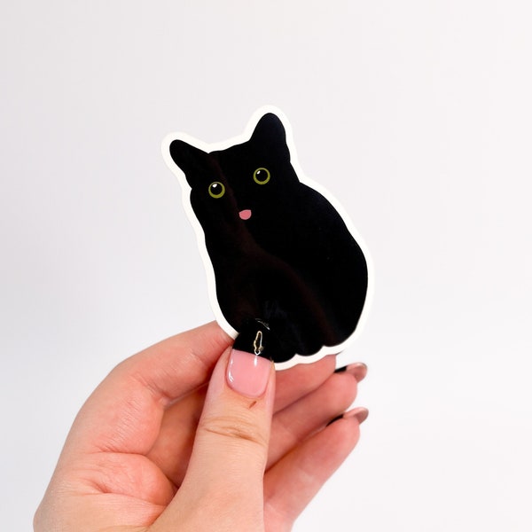 Black Cat Meme Blep Tongue Autocollant vinyle brillant | Autocollant de chat | Autocollant chat noir | Autocollants mèmes | Autocollant d’ordinateur portable | Autocollant étanche