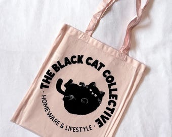 Bolso de tela con el logo de The Black Cat Collective / Bolso de tela adorable / Regalos para amantes de los gatos