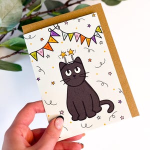 Tarjeta de cumpleaños con pancarta de gato negro / Tarjeta de cumpleaños de gato / Tarjeta de cumpleaños para amantes de los gatos / Regalos para amantes de los gatos / Tarjeta de felicitación de gato /