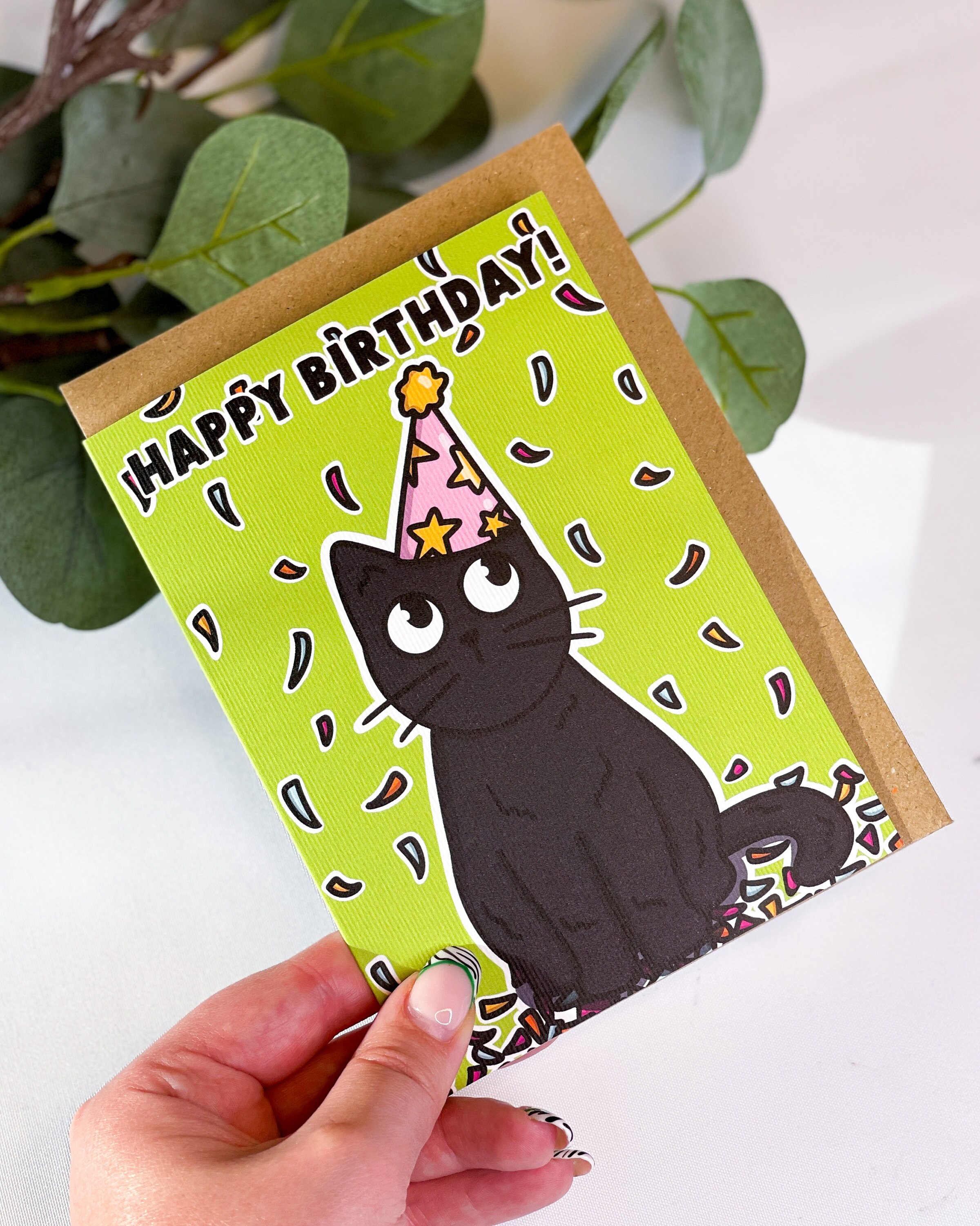 Black Cat Confetti Birthday Card | Cat Birthday Card | Cat Lover ...