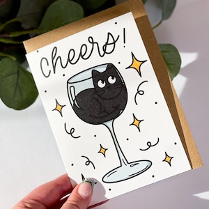 à votre santé carte de voeux de chat noir en verre de <br> Liste d'envies Vous avez des idées ? carte d'anniversaire de chat | pour amoureux des chats | Cadeaux pour les amoureux des chats | de remerciements | Carte de célébration