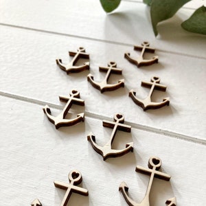 Anchor wooden pendant with heart 3 cm - 4 cm - handicraft accessories decoration set of 10 - 000009