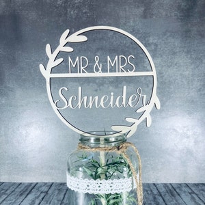 Wedding Mr & Mrs Personalized Cake Topper Cake Topper Round Newlyweds