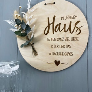 Lots of love, happiness and everyday chaos lurk in our house Sign at home at home wood - 000089