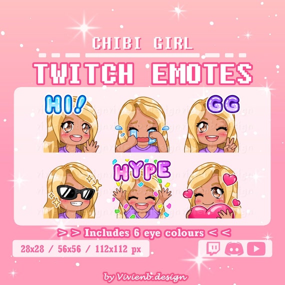 Twitch Emote Pack Chibi Girl Long Blonde Hair Tanned - Etsy