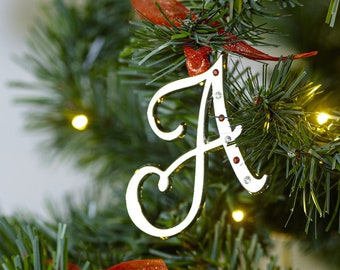 A-Z Initial Name Letter Monogram Personalized Christmas Tree Ornament Silver Custom Alphabet Ornaments DIY Metal Hanging Xmas Ornment