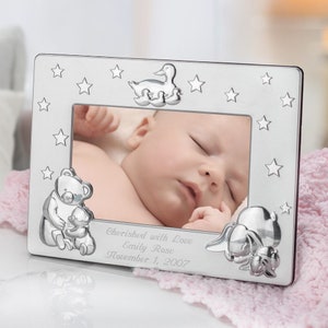 ENGRAVED - Baby Picture Frame Giftware Babies First Decorative Baby Shower Photo Gift for Mother Personalized Metal Picture Frame