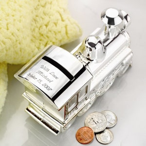 Engraved Metal Money Train Shaped Piggy Bank For Coins Baby&#39;s First Gift Custom Personalized New Baby Gift Children&#39;s Bank First Bank