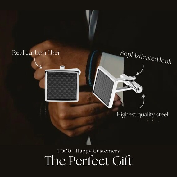 Personalized Cuff Links: Carbon Fiber & Silver, E… - image 2