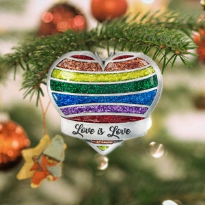 Vintage Antique Modern Gay Pride Love LGBTQ Rainbow Heart Christmas Tree Ornament Custom Personalized Engraved Ornaments
