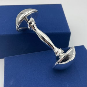 Baby&#39;s First Personalized Silver Plated Baby Rattle Engraved Christening Gift Traditional Baby Keepsake, Silver Gift for baby boy baby girl