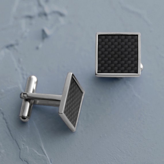 Personalized Cuff Links: Carbon Fiber & Silver, E… - image 4