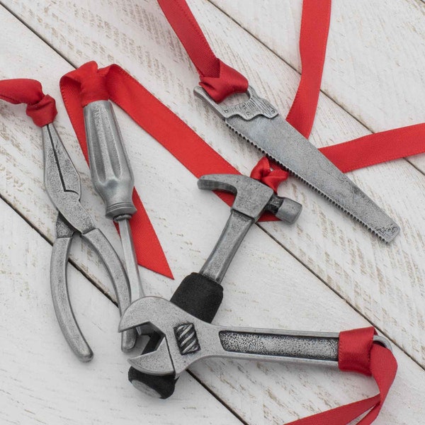 Pewter Christmas Ornaments For Father Handyman Mechanic Carpenter Hand Tools Wrench Pliers Saw Ornament