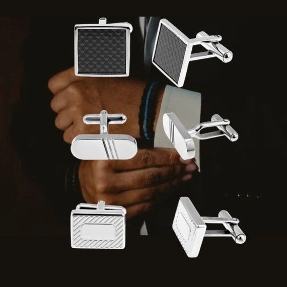 Personalized Cuff Links: Carbon Fiber & Silver, E… - image 1