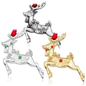 NEW - Modern Minimalist Christmas Themed Mixed Metal Reindeer Ornaments (Set of 3) Sterling Silver Gold Genuine Pewter Deer Elk Ornaments