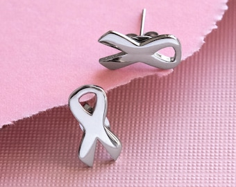 Pendientes de lazo plateado para concienciar sobre el cáncer: postes de acero inoxidable