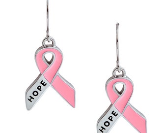 Pendientes colgantes de lazo rosa: "Esperanza", un regalo para la concienciación sobre el cáncer.